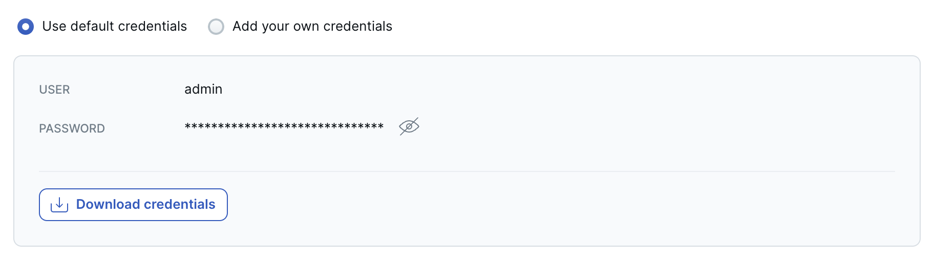 Add Cluster Wizard - Database credentials Add Cluster Wizard - Database credentials